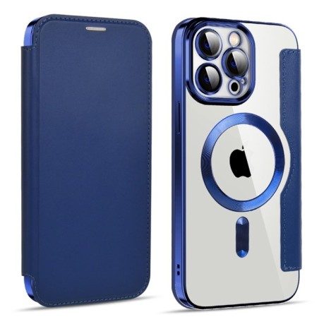 Ударозащитный чехол MagSafe Magnetic RFID Anti-theft Leather для iPhone 15 Pro Max - синий