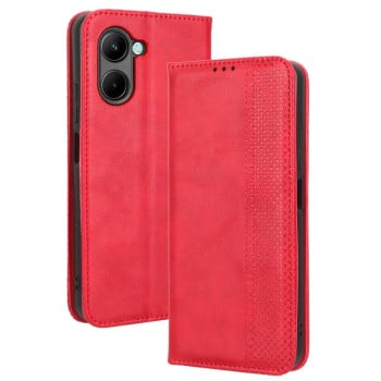 Чехол-книжка Magnetic Buckle Retro Crazy Horse Texture на Realme C33 4G - красный