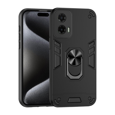 Ударозащитный чехол Shockproof Metal Ring Holder для Motorola Moto G35 - черный