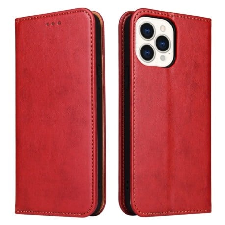 Кожаный чехол-книжка Fierre Shann Genuine leather на  iPhone 14 Pro Max - красный