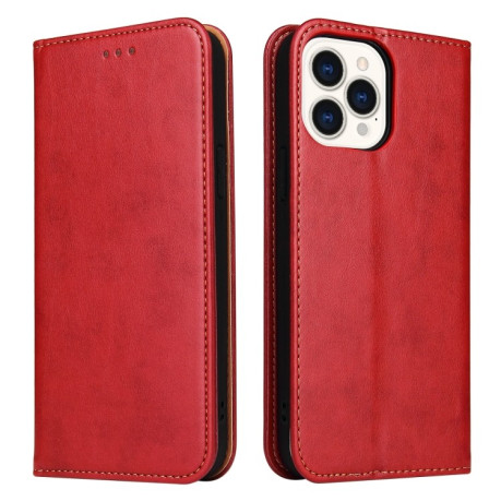 Кожаный чехол-книжка Fierre Shann Genuine leather на iPhone 13 Pro - красный