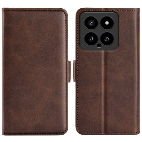 Чехол-книжка Dual-side Magnetic Buckle для Xiaomi 14 - коричневый