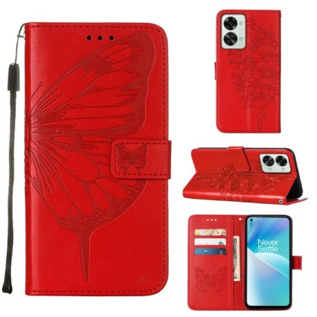 Чохол-книжка Embossed Butterfly для OnePlus Nord 2T 5G - червоний