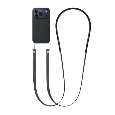 Силиконовый чехол Crossbody Lanyard Liquid Silicone Case на iPhone 17 Pro Max - черный