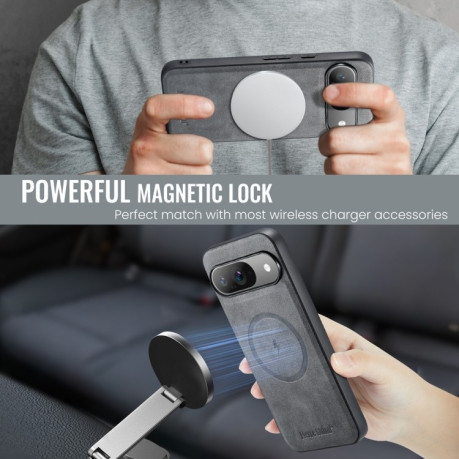 Чохол Fierre Shann Cowhide Texture MagSafe Magnetic для Google Pixel 9 Pro XL - сірий