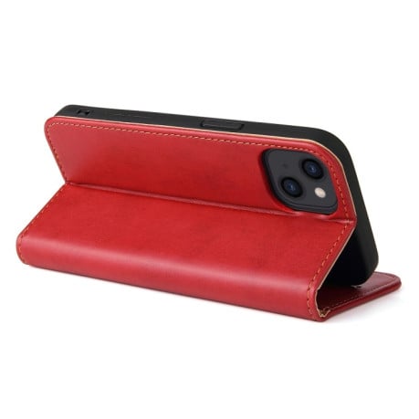 Кожаный чехол-книжка Fierre Shann Genuine leather на  iPhone 14 Plus - красный