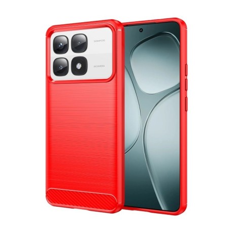Противоударный чехол Brushed Texture Carbon Fiber на Xiaomi 14T Pro - красный