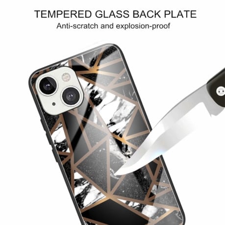 Противоударный стеклянный чехол Marble Pattern Glass на iPhone 14/13 - Rhombus Black