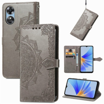 Чехол-книжка Mandala Embossing Pattern на OPPO A17 - серый