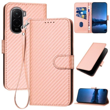 Чехол-книжка Carbon Fiber Texture на Xiaomi Poco M7 4G 169mm - розовый