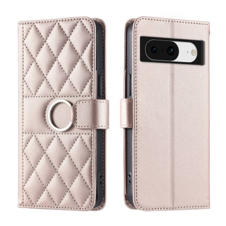 Чехол-книжка Ring Buckle Rhombic Leather для Google Pixel 8a - розовое золото