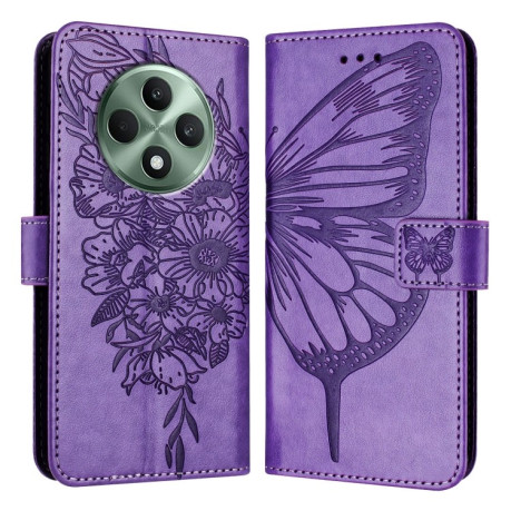 Чохол-книжка Embossed Butterfly для OPPO Reno12 F/12 FS 5G Global - фіолетовий