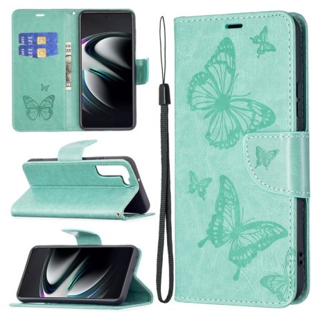 Чехол-книжка Butterflies Pattern на Samsung Galaxy S22 Plus 5G - зеленый