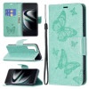 Чехол-книжка Butterflies Pattern для Samsung Galaxy S22 Ultra 5G - зеленый