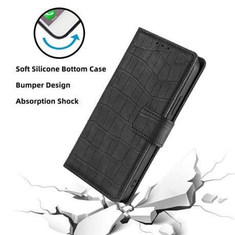 Чехол-книжка с мягким покрытием (Skin Feel), фактура “крокодил” (Crocodile Texture) на OPPO Reno14 F 5G - черный