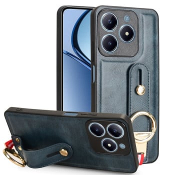 Противоударный чехол Wristband Leather Back для Realme C61/C63/Note 60/Note 60x - синий