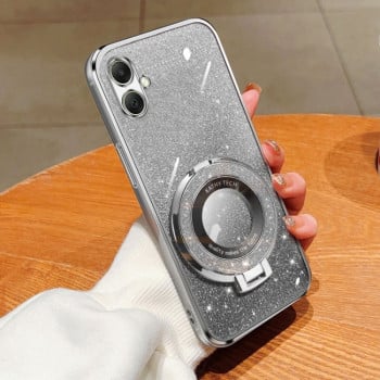 Противоударный чехол Plated Gradient Glitter Round Holder для Samsung Galaxy A06 4G - серебристый