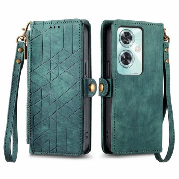 Чехол-книжка Geometric Zipper Wallet Side Buckle Leather для OnePlus Nord N30 SE - зеленый