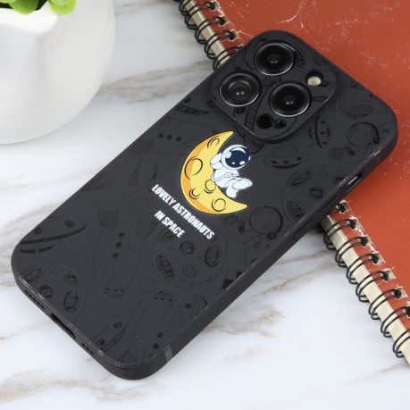 Противоударный чехол Astronaut Pattern Silicone Straight Edge для iPhone 16 Pro - Lovely Astronaut-Black