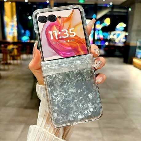 Чохол протиударний Three-piece Set Pearlescent Shell Texture на Motorola Razr 50 Ultra - білий