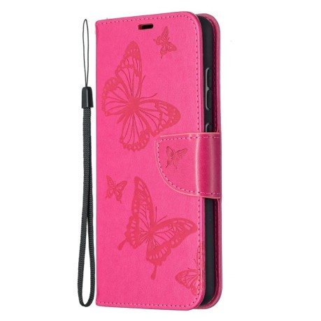 Чехол-книжка Butterflies Pattern на Samsung Galaxy A52/A52s - пурпурно-красный