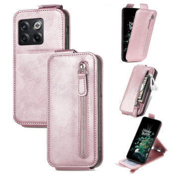 Флип-чехол Zipper Wallet Vertical для OnePlus 10T - розовое золото