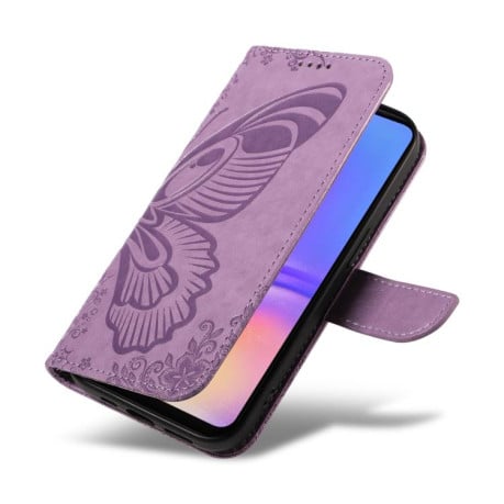 Чехол-книжка Swallowtail Butterfly Embossed Leather на Samsung Galaxy A07 5G - фиолетовый