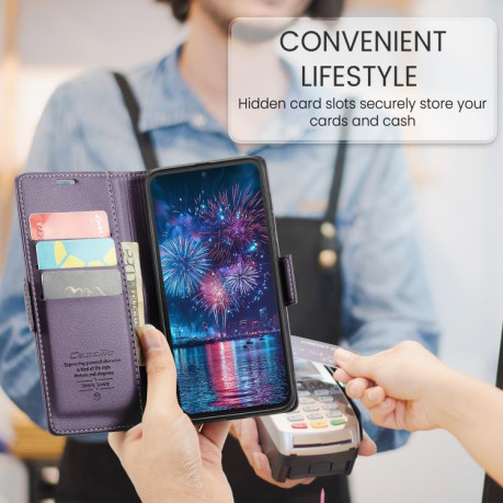 Чехол-книжка CaseMe 023 Butterfly Buckle Litchi Texture RFID Anti-theft Leather для Xiaomi Redmi Note 14 4G 164.84mm - фиолетовый