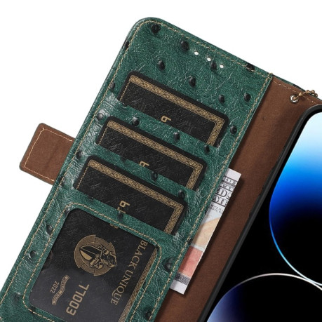 Кожаный чехол-книжка Ostrich Pattern RFID Genuine для Realme 10 4G - зеленый