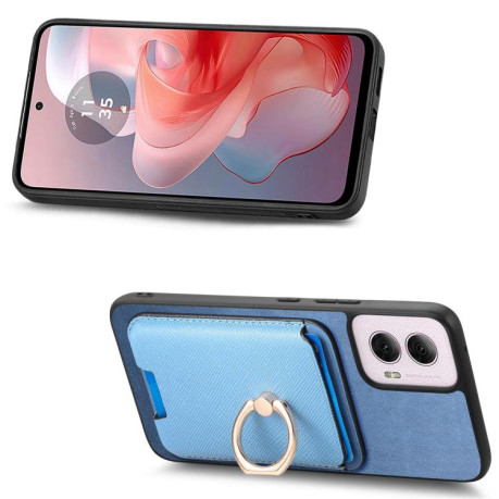Чехол Retro Cross Leather Ring Vertical Insert Card Bag MagSafe для Motorola Moto G35 5G - синий