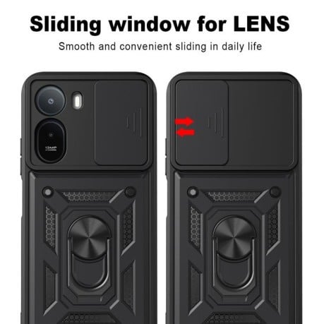 Чехол со шторкой на камеру Sliding Camshield и подставкой на Xiaomi Redmi A7 Pro 4G / Poco C85x — серебристый