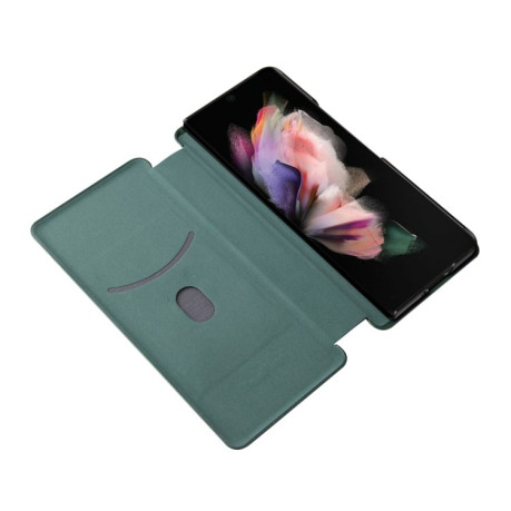Чехол-книжка Carbon Fiber Texture на Samsung Galaxy Z Fold 3 - зеленый