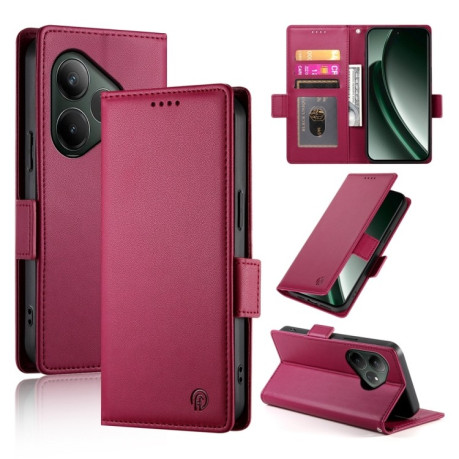 Чехол-книжка Side Buckle Magnetic Frosted Leather для Realme GT 6 Global/ Realme GT 6 4G - винно-красный