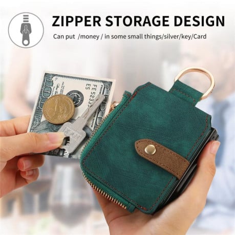 Чохол Cross Leather Ring Vertical Zipper Wallet для Motorola Razr 60 Ultra - зелений