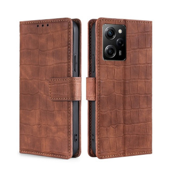 Чохол-книжка з м'яким покриттям (Skin Feel), фактура крокодил (Crocodile Texture) на Xiaomi Poco X5 Pro  - коричневий