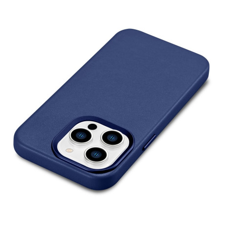 Кожаный чехол iCarer Genuine Leather (MagSafe) для iPhone 14 Pro - синий