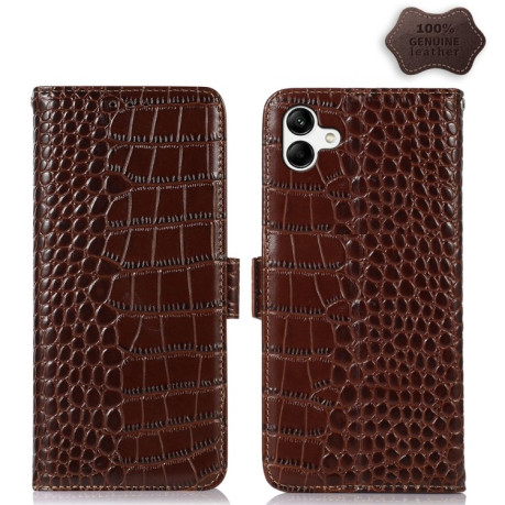 Шкіряний чохол-книжка Crocodile Top Layer Samsung Galaxy A04 4G - коричневий