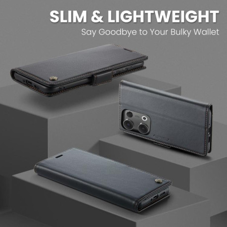 Чехол-книжка CaseMe 023 Butterfly Buckle Litchi Texture RFID Anti-theft Leather для OPPO Reno13 - черный