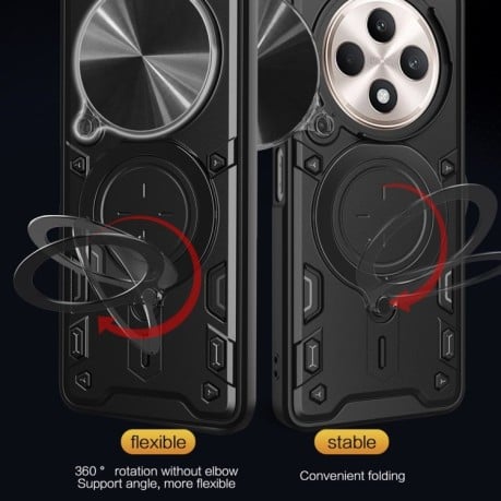 Противоударный чехол CD Texture Sliding Camshield Magnetic Holder на OPPO Reno12 F/12 FS 5G Global - серебристый