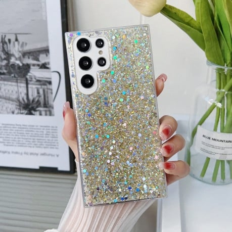 Противоударный чехол Glitter Sequins Epoxy для Samsung Galaxy S24 Ultra 5G - розовое золотой