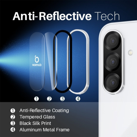 Защитное стекло NORTHJO Glitter Camera Lens Protector Tempered Glass Metal Ring на Samsung Galaxy A56 5G - серебристое