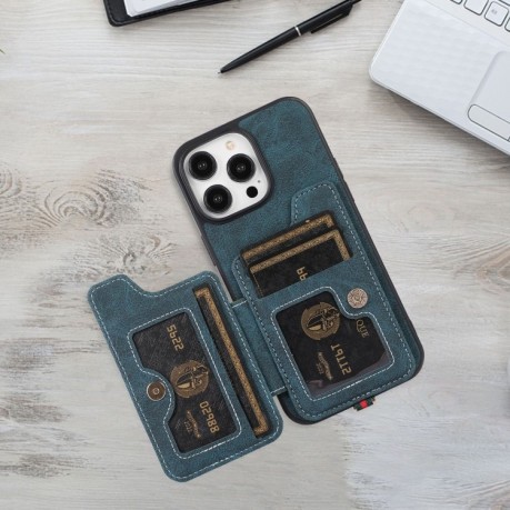 Чохол протиударний ABEEL Litchi Texture Card Bag для iPhone 15 Plus - синій
