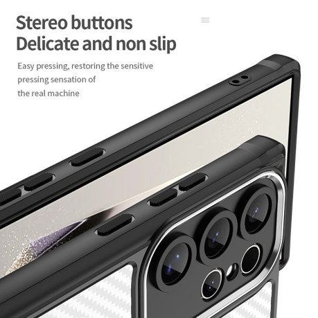 Ударозащитный чехол Carbon Fiber Texture MagSafe Translucent на Samsung Galaxy S25 Ultra 5G - черный