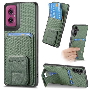 Противоударный чехол Carbon Fiber Card Bag для Motorola Moto G55 - зеленый