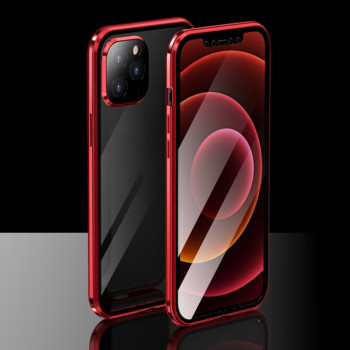 Двухсторонний магнитный чехол Electroplating Frame для iPhone 12 Pro Max - красный