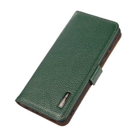 Кожаный чехол-книжка KHAZNEH Genuine Leather RFID для Samsung Galaxy S21 FE 5G - зеленый