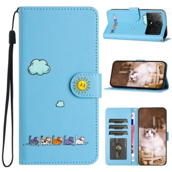 Чехол-книжка Cartoon Cats Leather для Xiaomi Poco X6 Pro - синий