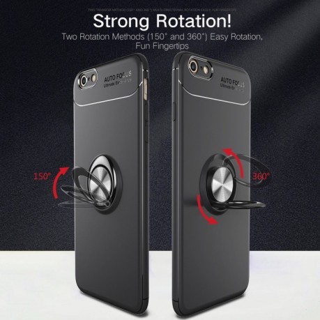 Ударозащитный чехол Metal Ring Holder 360 Degree Rotating на iPhone 6 Plus / 6s Plus - черно-розовое золото