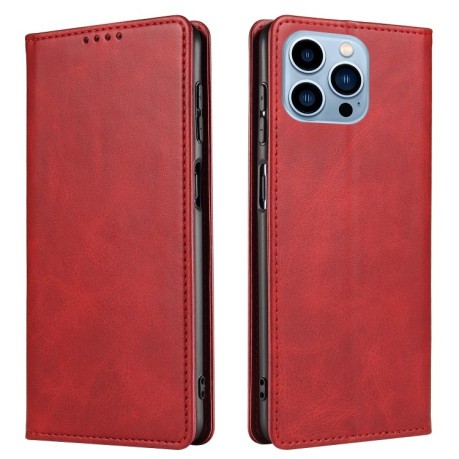 Чехол-книжка Calf Texture Magnetic для iPhone 14 Pro Max - красный