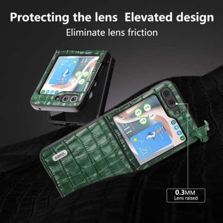 Противоударный чехол ABEEL Crocodile Texture Genuine Leather для Samsung Galaxy  Flip 6 - зеленый